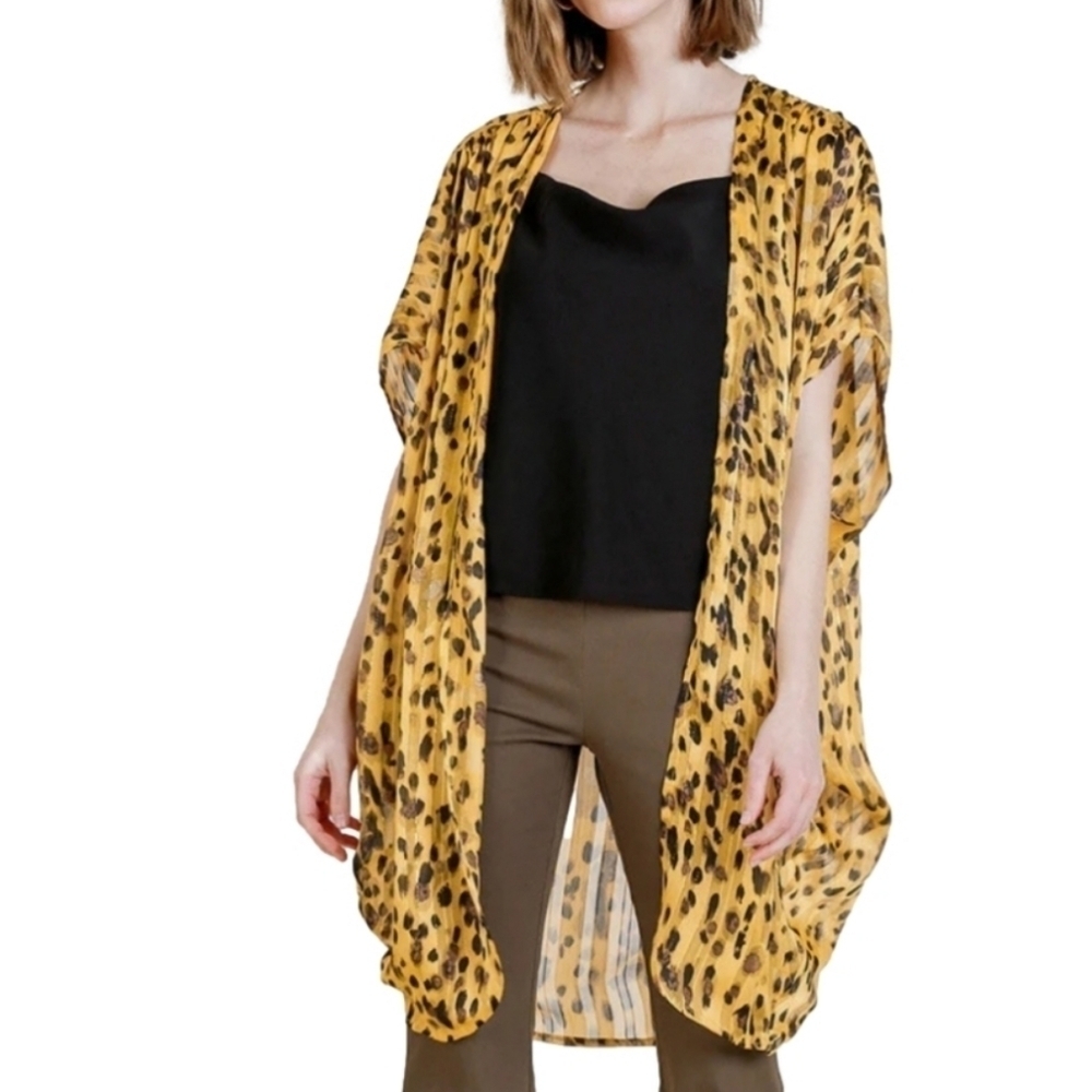 NWT Umgee Jungle Nights Gold Black & Brown Animal Print Sheer Cocoon Cardigan